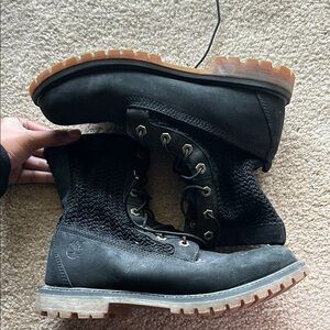 Women’s black crochet timberland boots